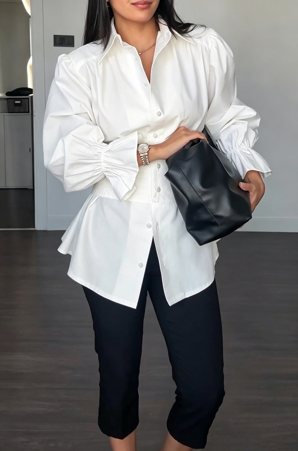 Women's Fashion Puff Sleeve Shirt with Waist Corset