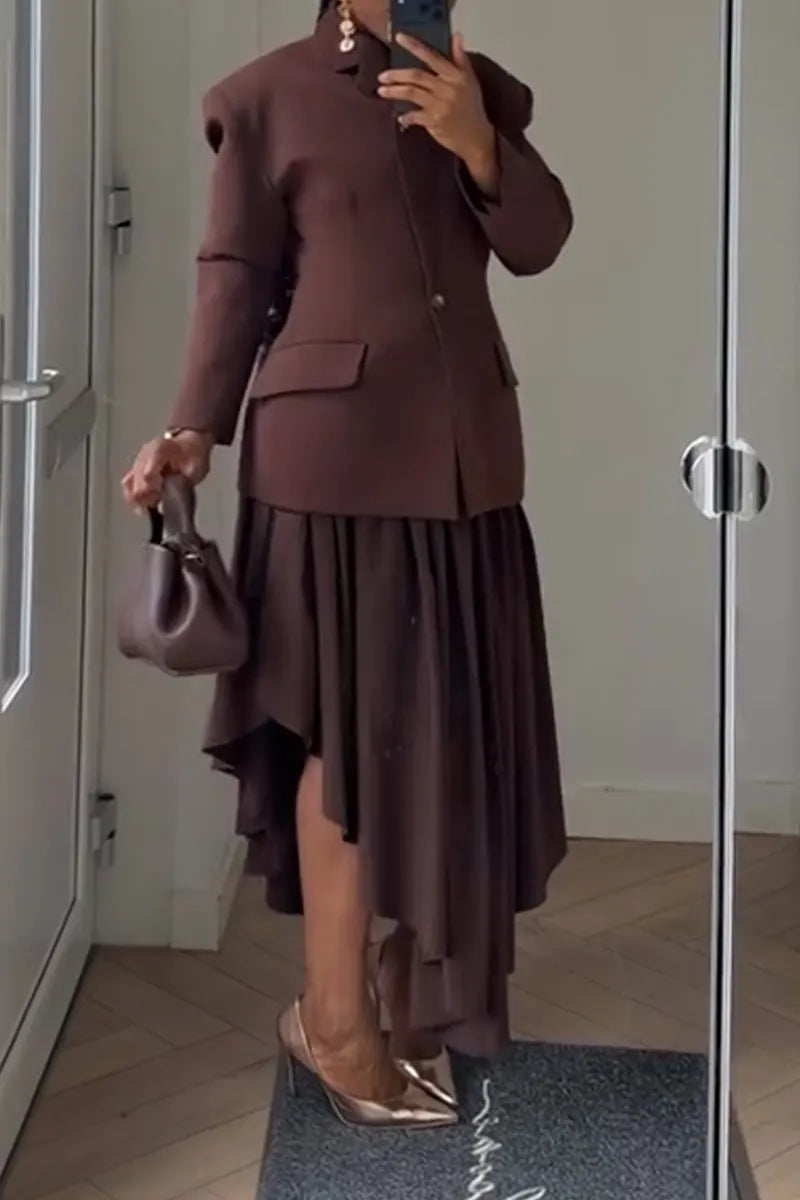 Women Collar Jacket + Irregular Half Skirt Temperament Commuting Formal Suit