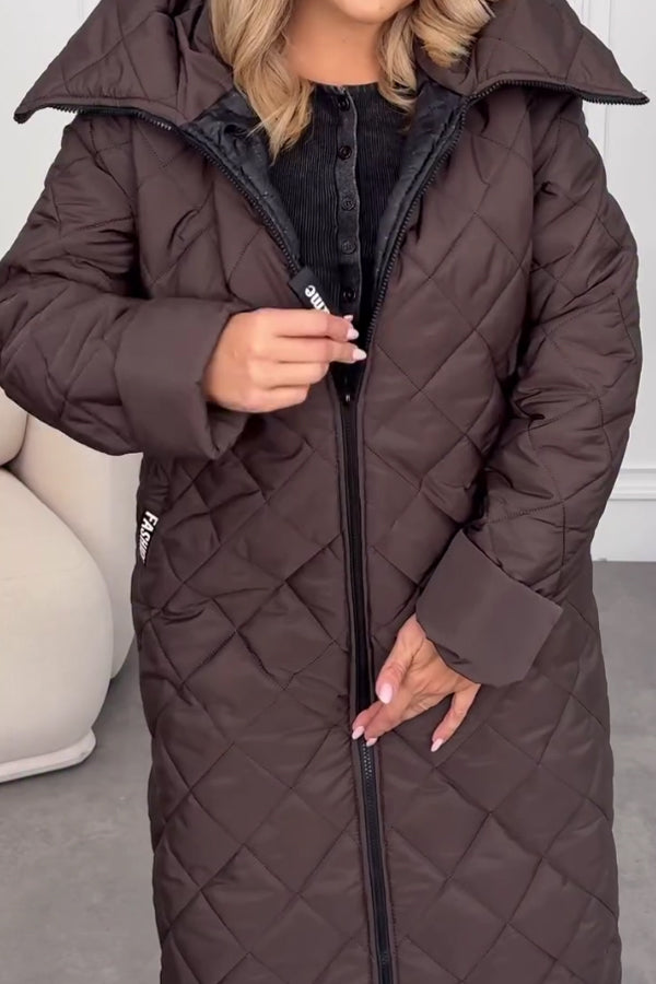 Women Cozy Casual Hooded Button-Zip Warm Long Coat