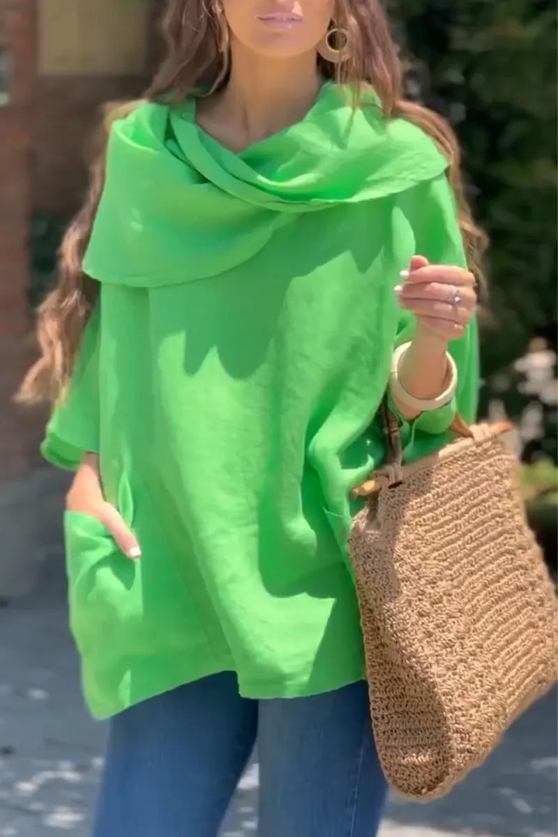 Women's Round Neck Solid Color Casual Cotton and Linen Top