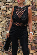 Women's Round Neck Woven Hollow Splicing Tassel Casual Cover Up