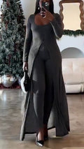 Women U-neck Long Top + Slim-fit Trousers Casual Suit