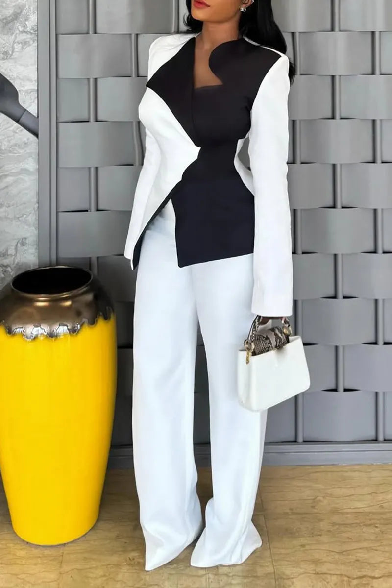 Women Contrasting Jacket+ Pants Temperament Commuting Formal Suit