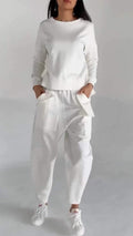 Women Casual Round Neck Long Sleeve Two Piece Suit
