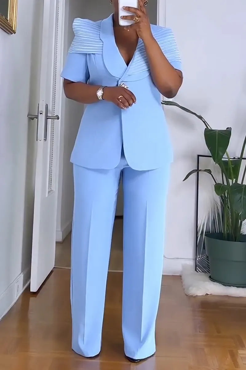 Women Collar Splicing Jacket+ Pants Temperament Commuting Formal Suit