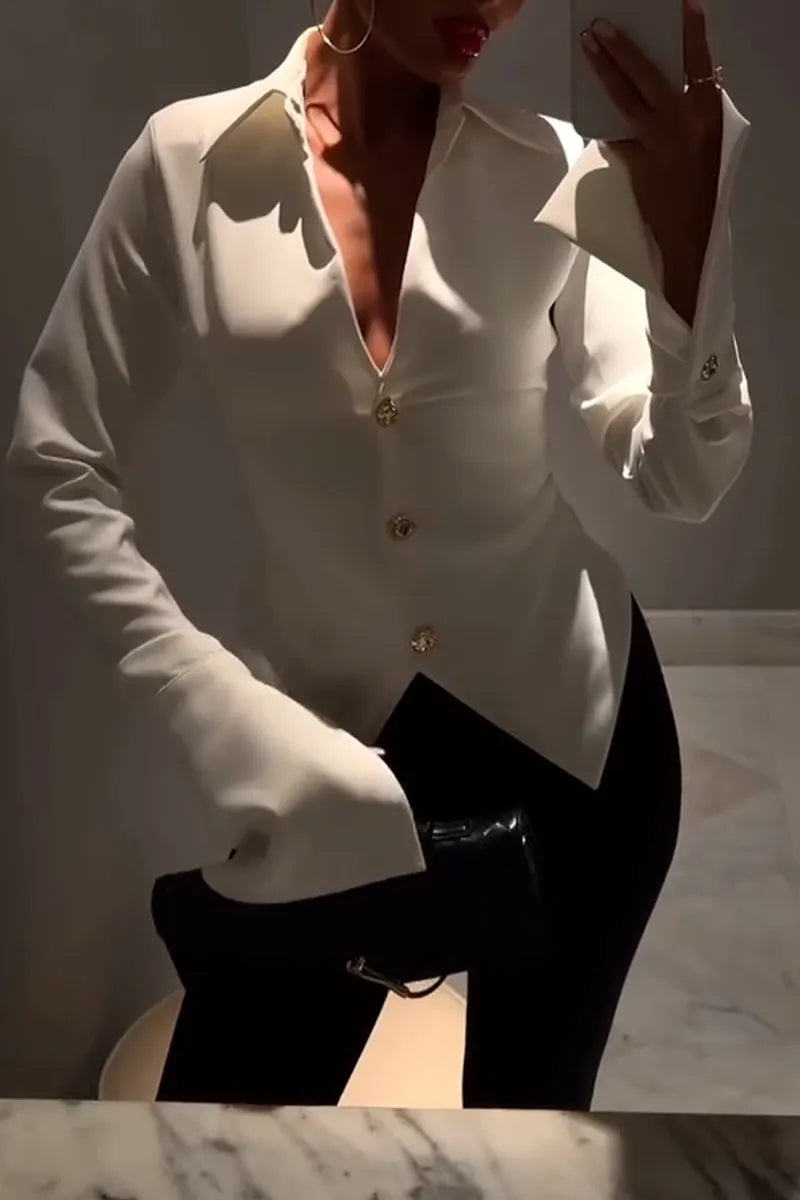 Women's Collar and Buckle Elegant Casual Shirt