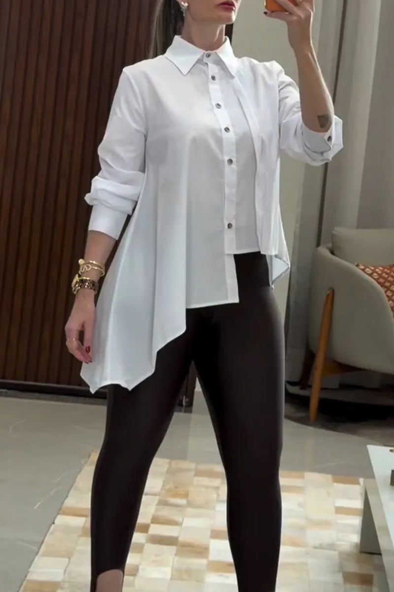 Women's Lapel Buckle Irregular Casual Shirt