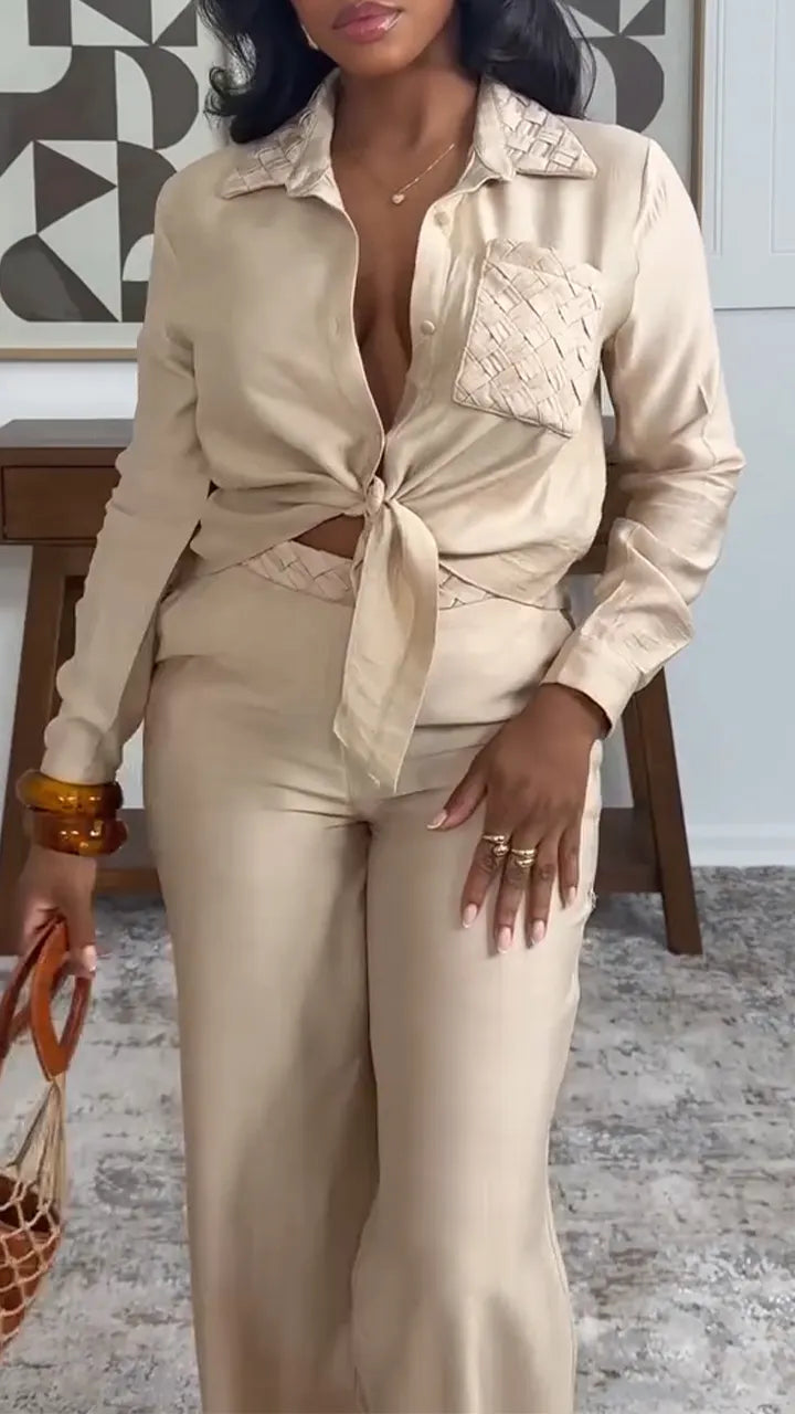 Women Collar Shirt+ Pants Casual Suit