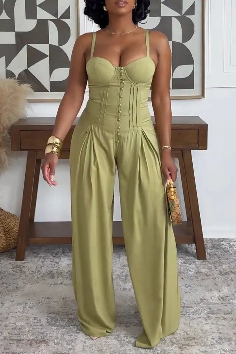 Women's Elegant Waist Defined Cami Wide Leg Jumpsuit