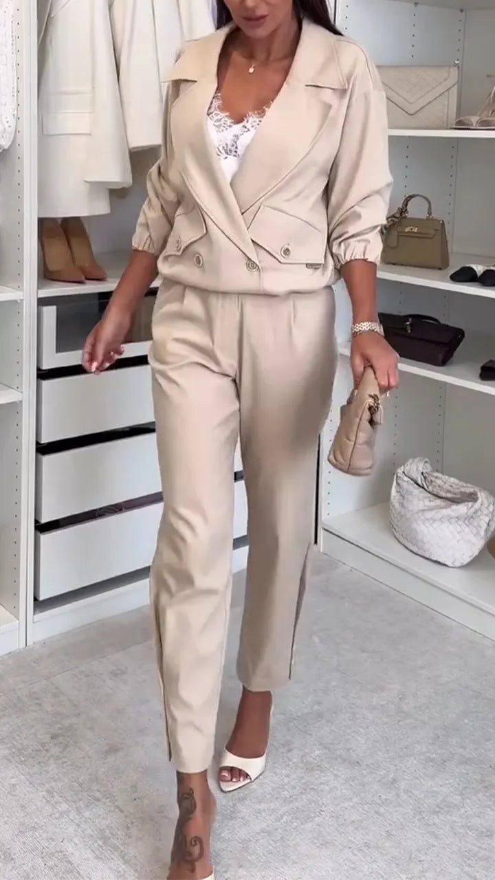 Women Collar Jacket + Pants Temperament Commuting Suit