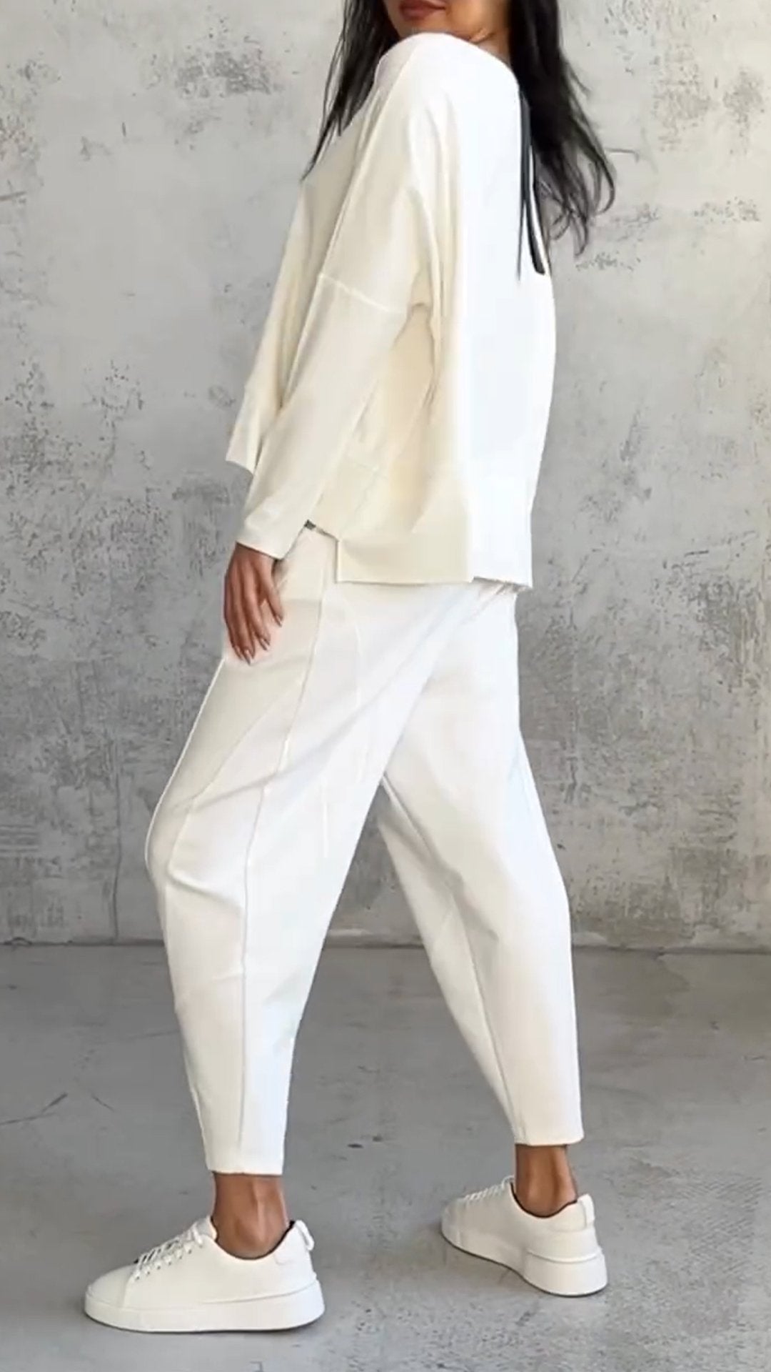 Women Autumn Chic Casual Round Neck Long Sleeve Two Piece Suit