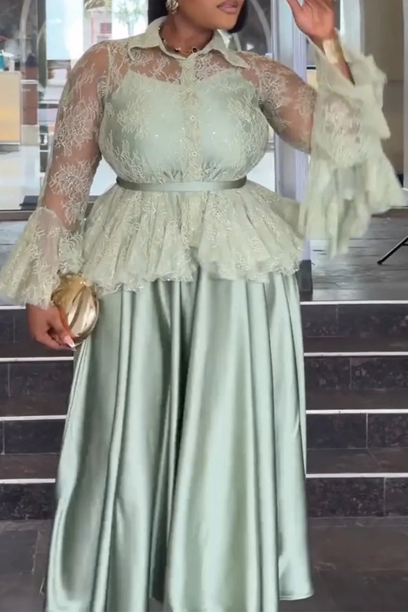 Women Elegant Temperament Spaghetti Strap Dress or See Through Lace Patterned Cardigan