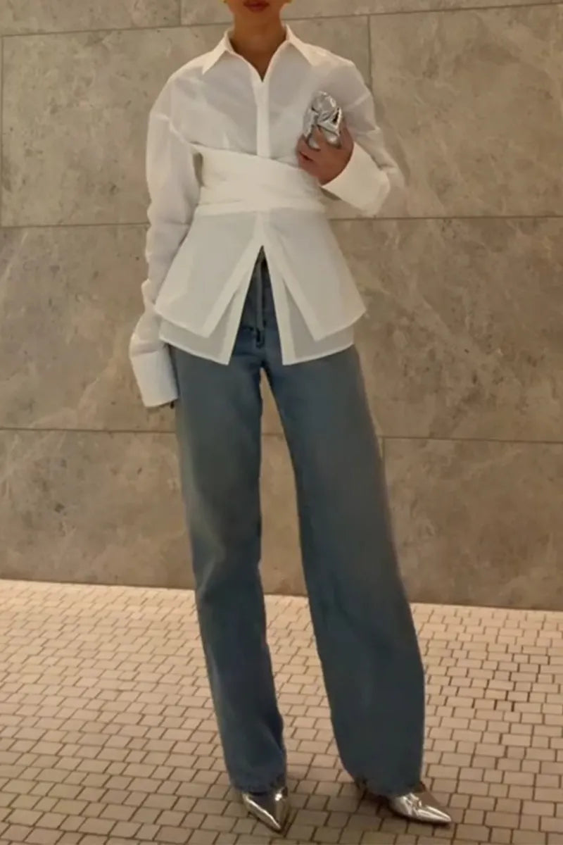 Women's Collar Spliced Double-layer Casual Shirt