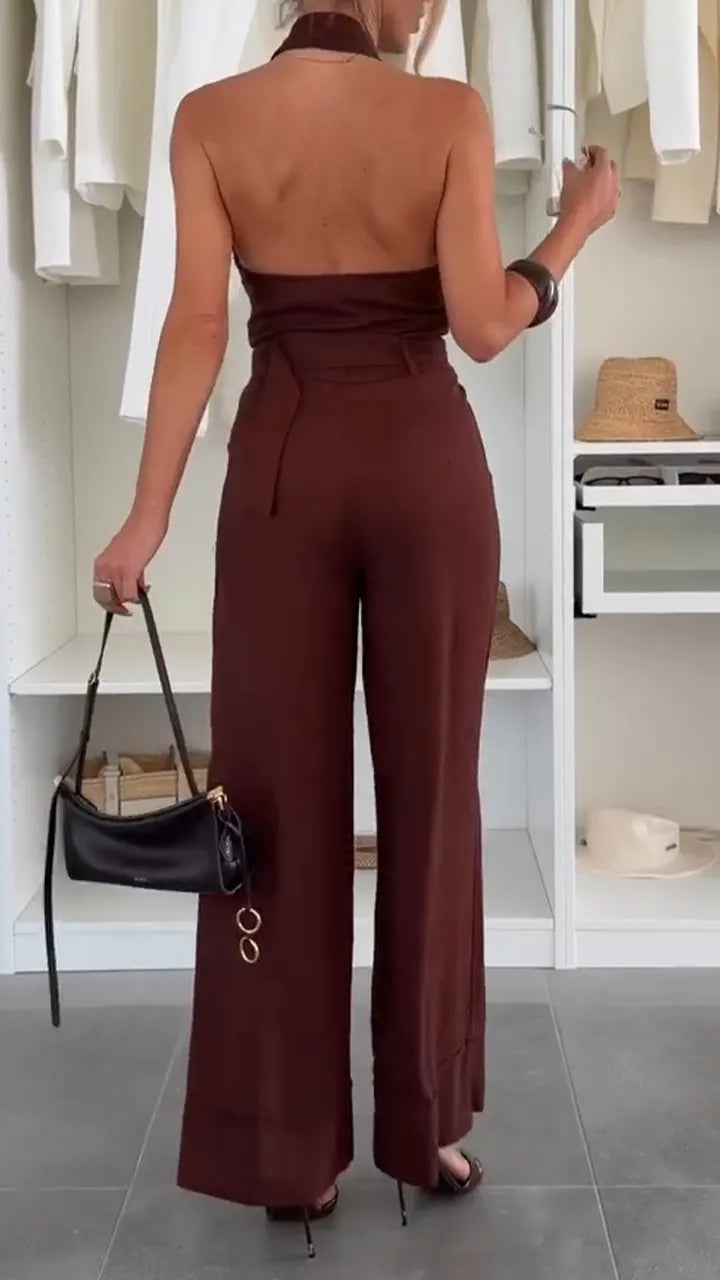 Women Collarless Sleeveless Waist Cinching Temperament Commuter Jumpsuit