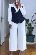 Women Collar Contrasting Jacket+ Pants Temperament Commuting Formal Suit