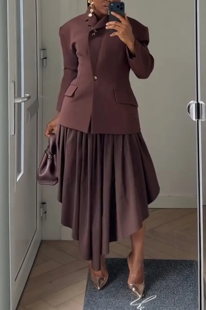 Women Collar Jacket + Irregular Half Skirt Temperament Commuting Formal Suit