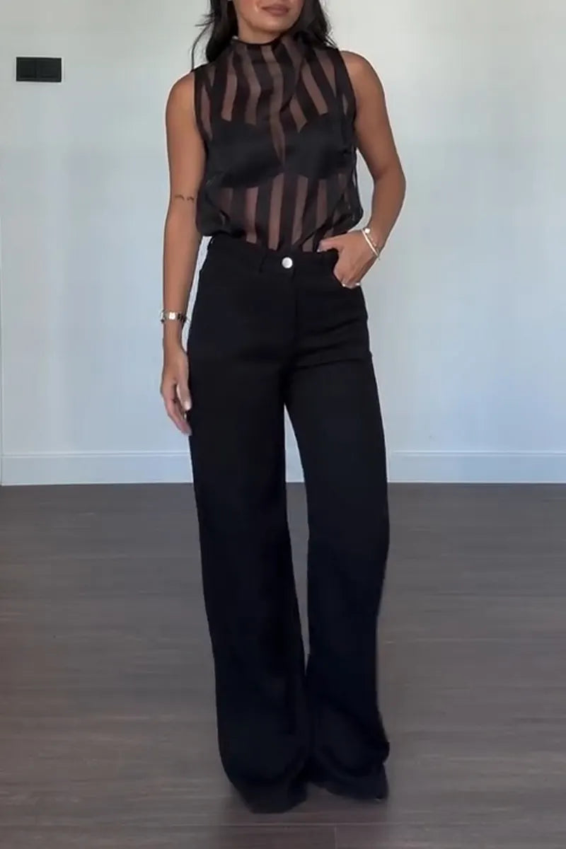 Women's Fashion Commuter Stripe Sheer Vest