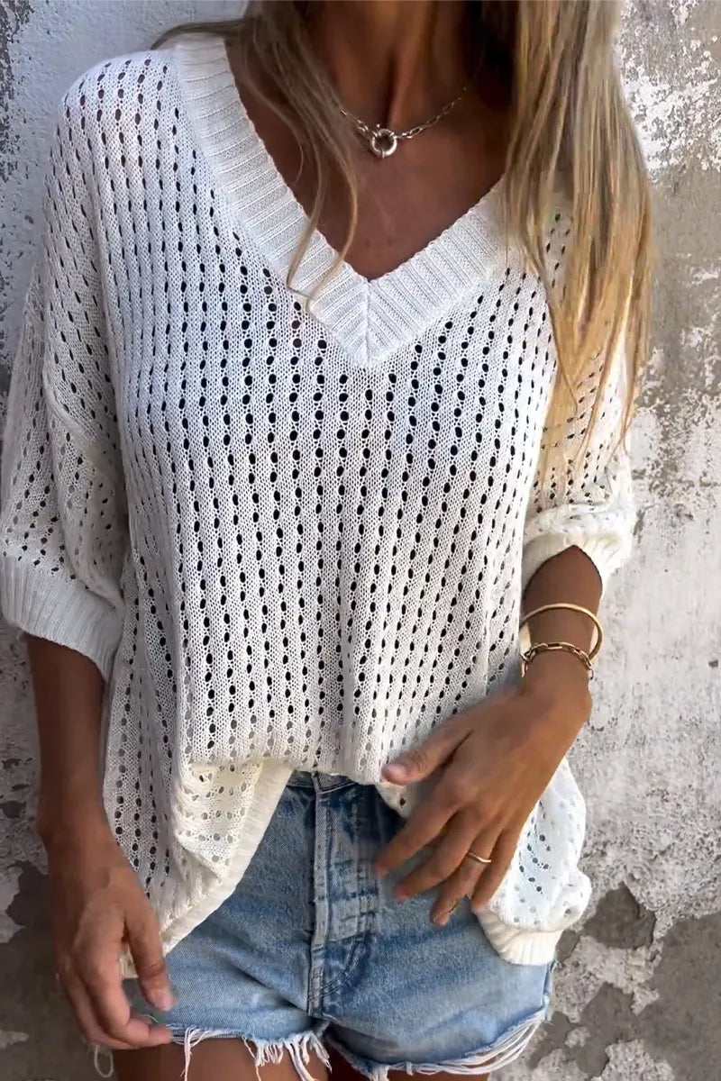 Women's V-neck Hollowed Out Casual Top