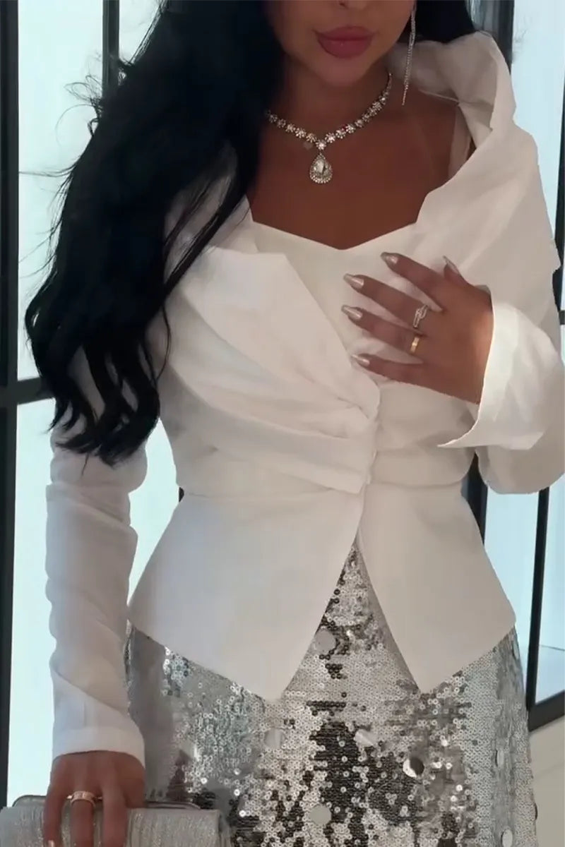Women Elegant Temperament Patchwork Shirt or Sequined Skirt