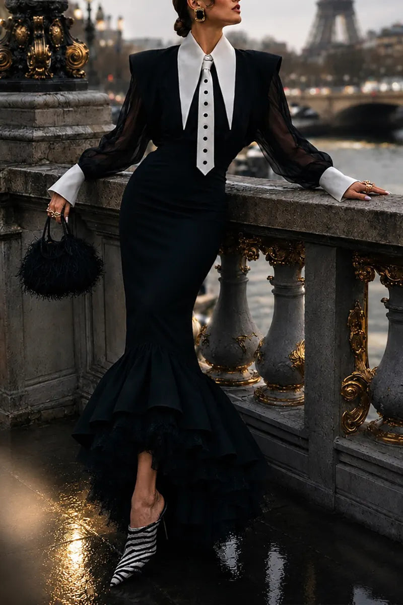 Women's Elegant Mesh Puff-Sleeve Shirts or Fishtail Skirt