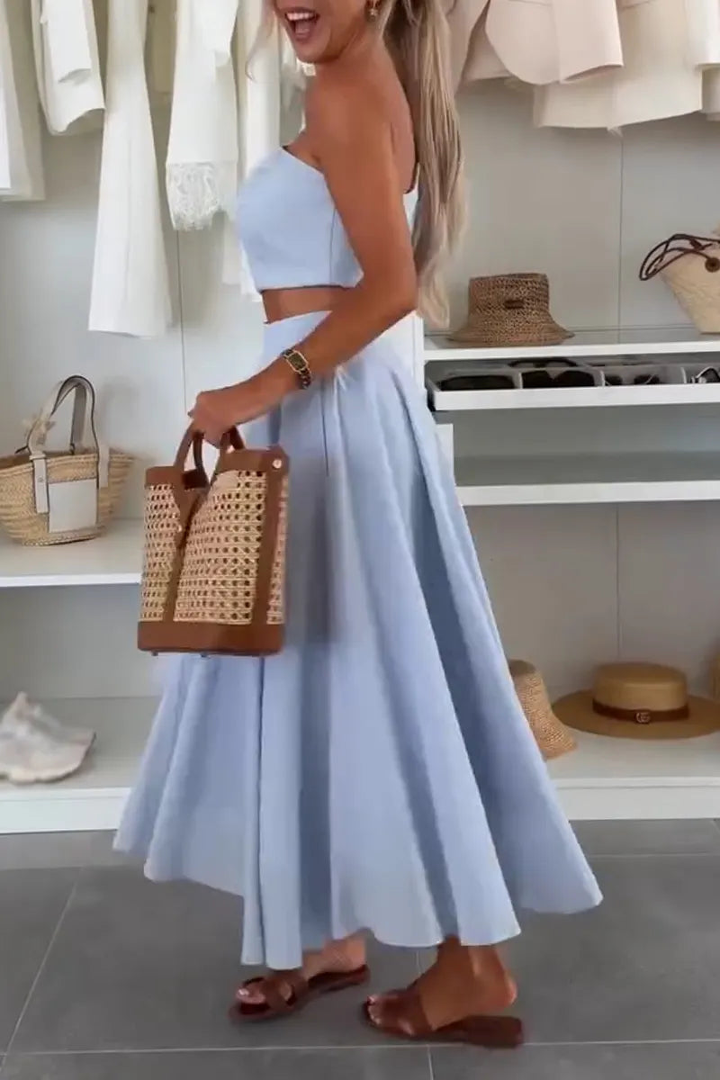 Women One Shoulder Top+ Half Skirt Elegant Casual Suit