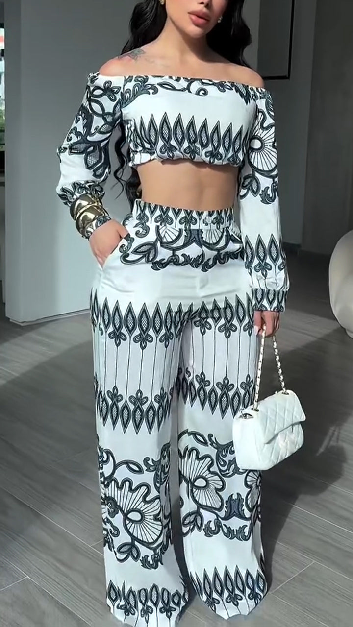Women One Collar Printed Sexy Casual Set