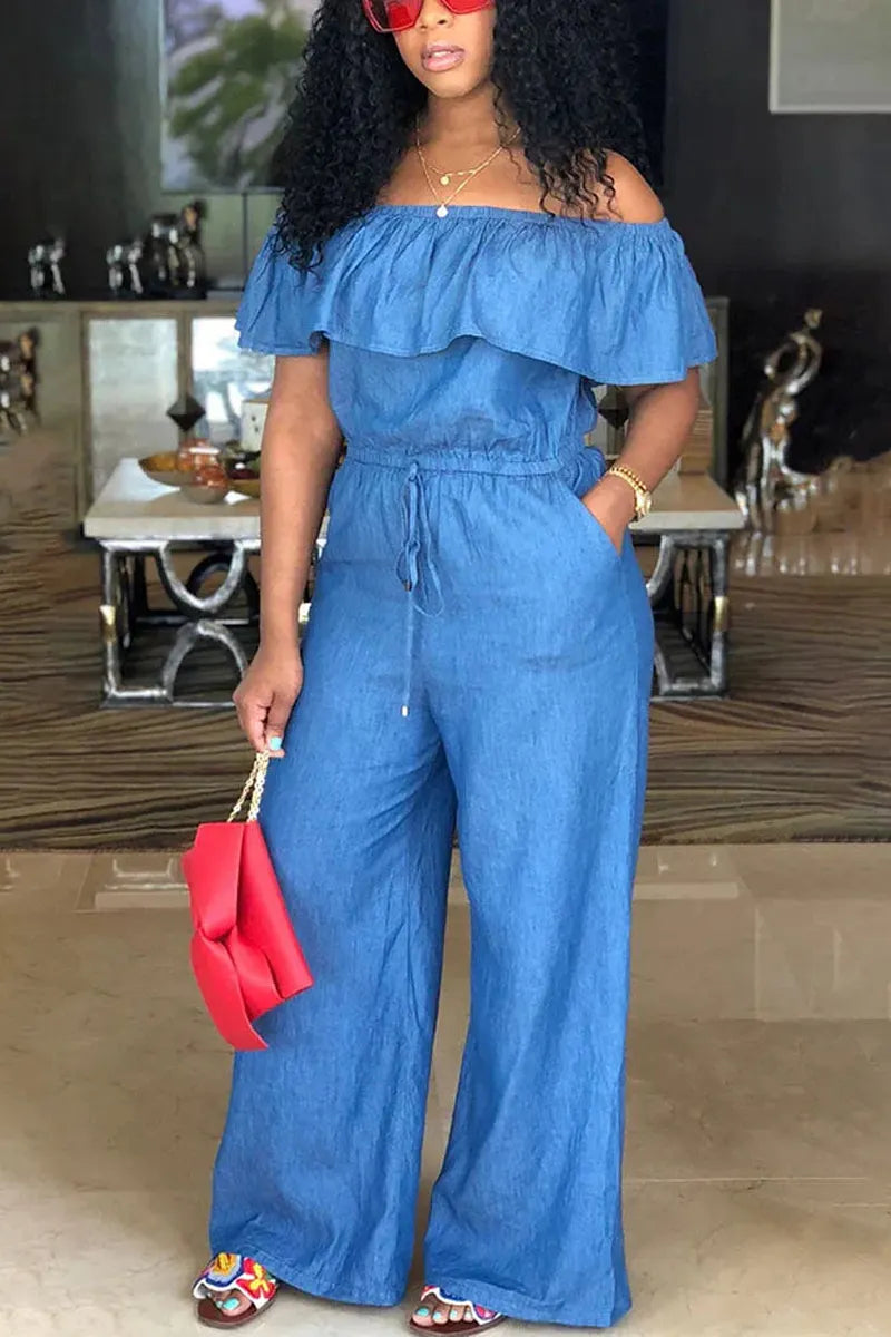 Hot Selling Sexy Lotus Leaf One Shoulder Jumpsuit For Women