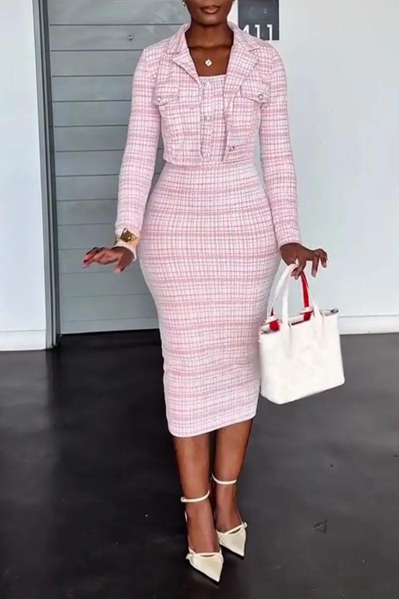 Women Slim Fit Dress + Lapel Jacket Casual Outfit with Temperament