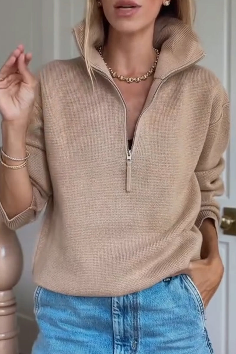 Women's Collar Half Zipper Solid Color Casual Top