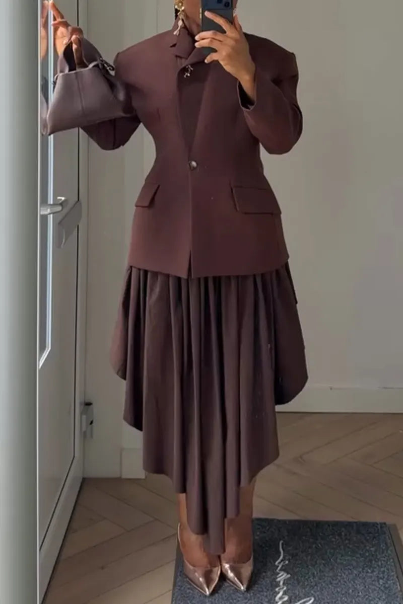Women Collar Jacket + Irregular Half Skirt Temperament Commuting Formal Suit