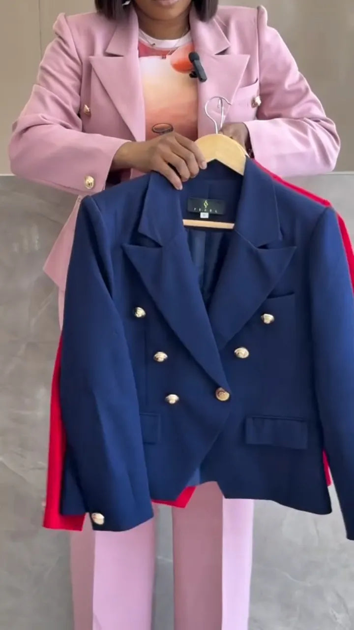 Women Collar Double Row Buckle Blazer + Pants Temperament Commuting Suit