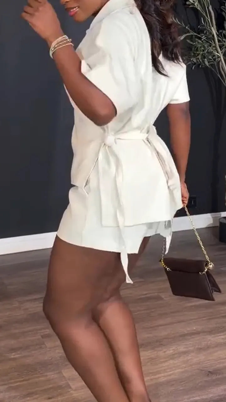 Women Lapel Breasted Top and Pants Casual Suit