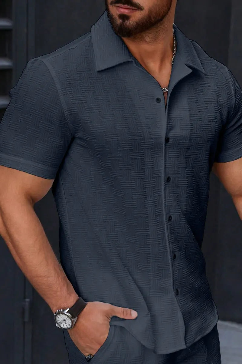Men's Solid Color Single-Breasted Short Sleeve Casual/Business Shirt , Formal, Ceremony