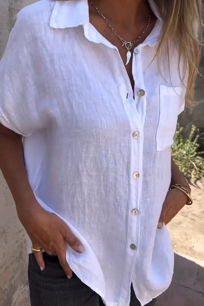 Women's Collar Casual Cotton and Linen Shirt