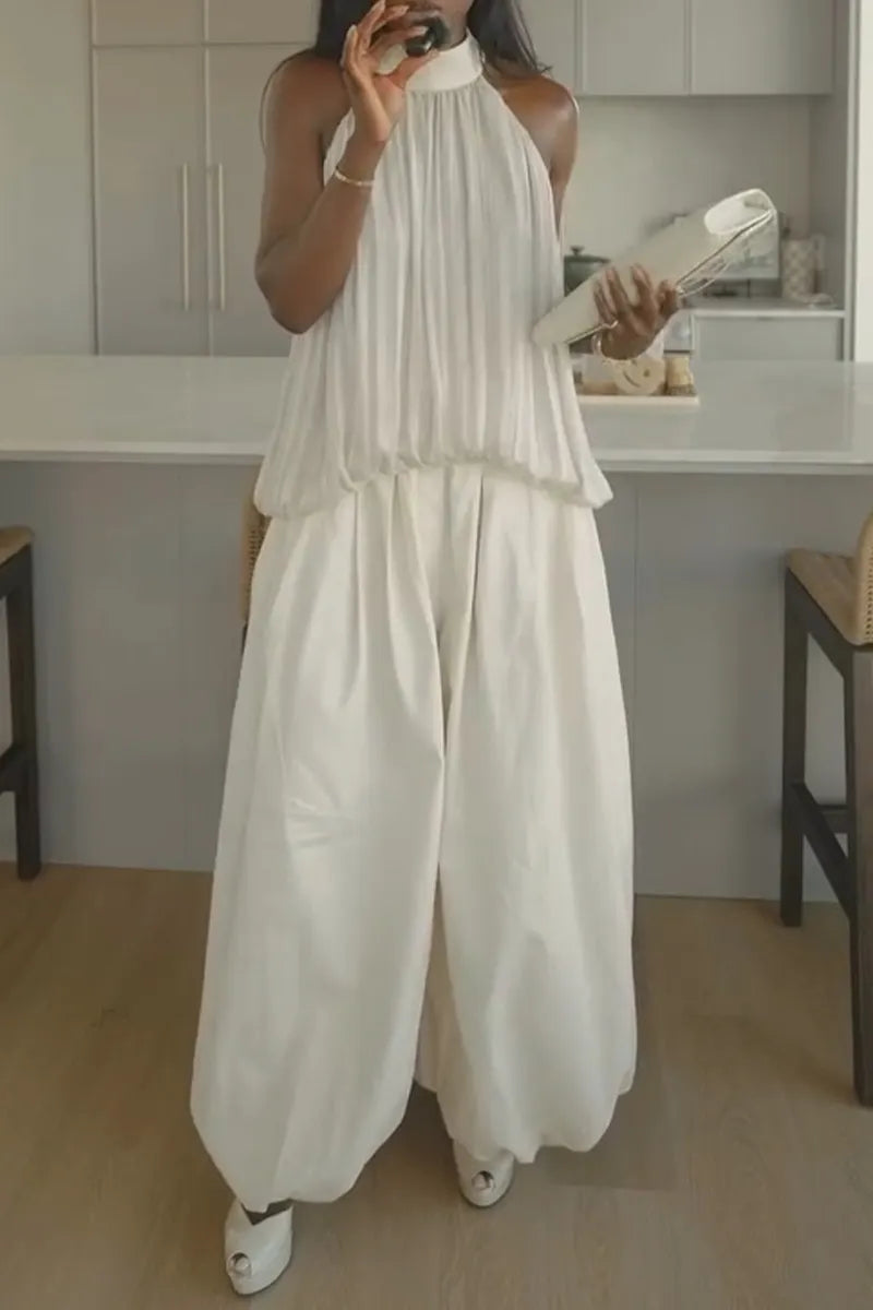 Women Neck Hanging Top+ Lantern Pants Casual Suit