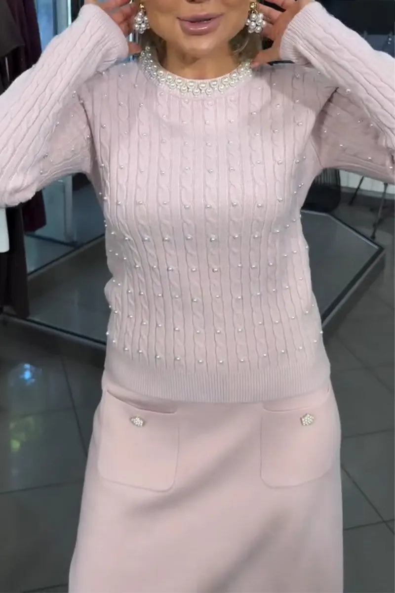 Women's Round Neck Nail Bead Elegant Casual Knitted Top