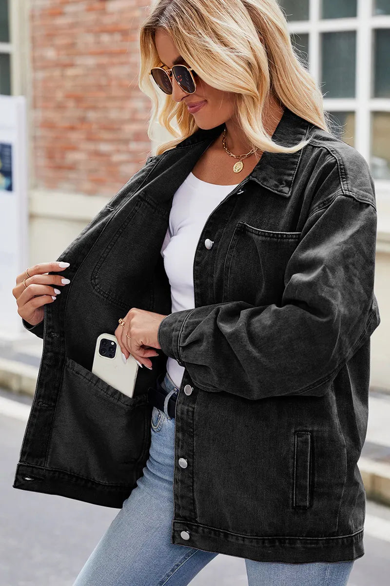 Casual Loose Fit Drop Shoulder Denim Jacket