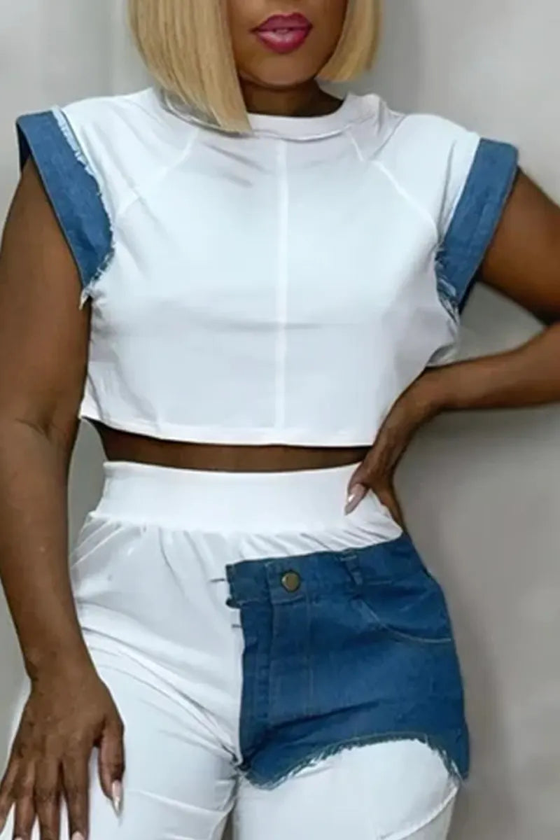 Ladies' Hot Selling Elegant Contrasting Sleeveless Tops And Shorts