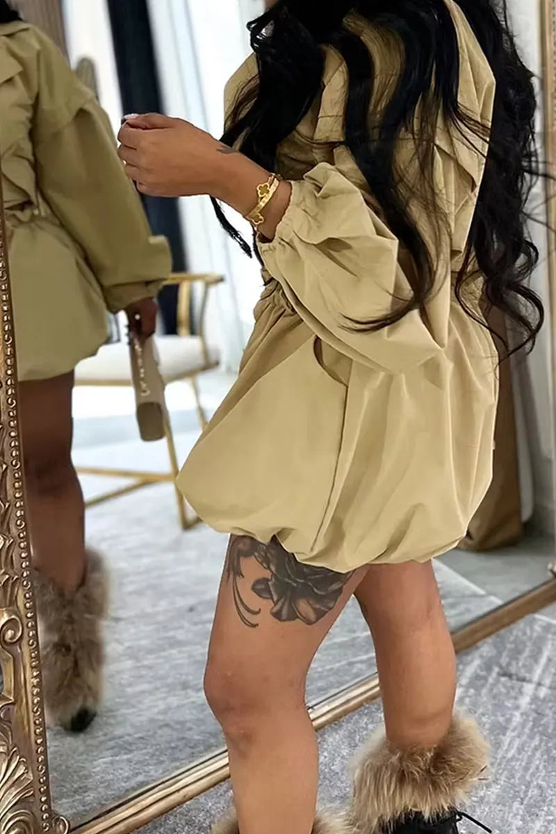 Women's Lapel Long Sleeve Cropped Commuter Top Or Loose Fit Tulip Hem Shorts