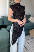 Women's Casual Asymmetric Hem Lace Slim Vest