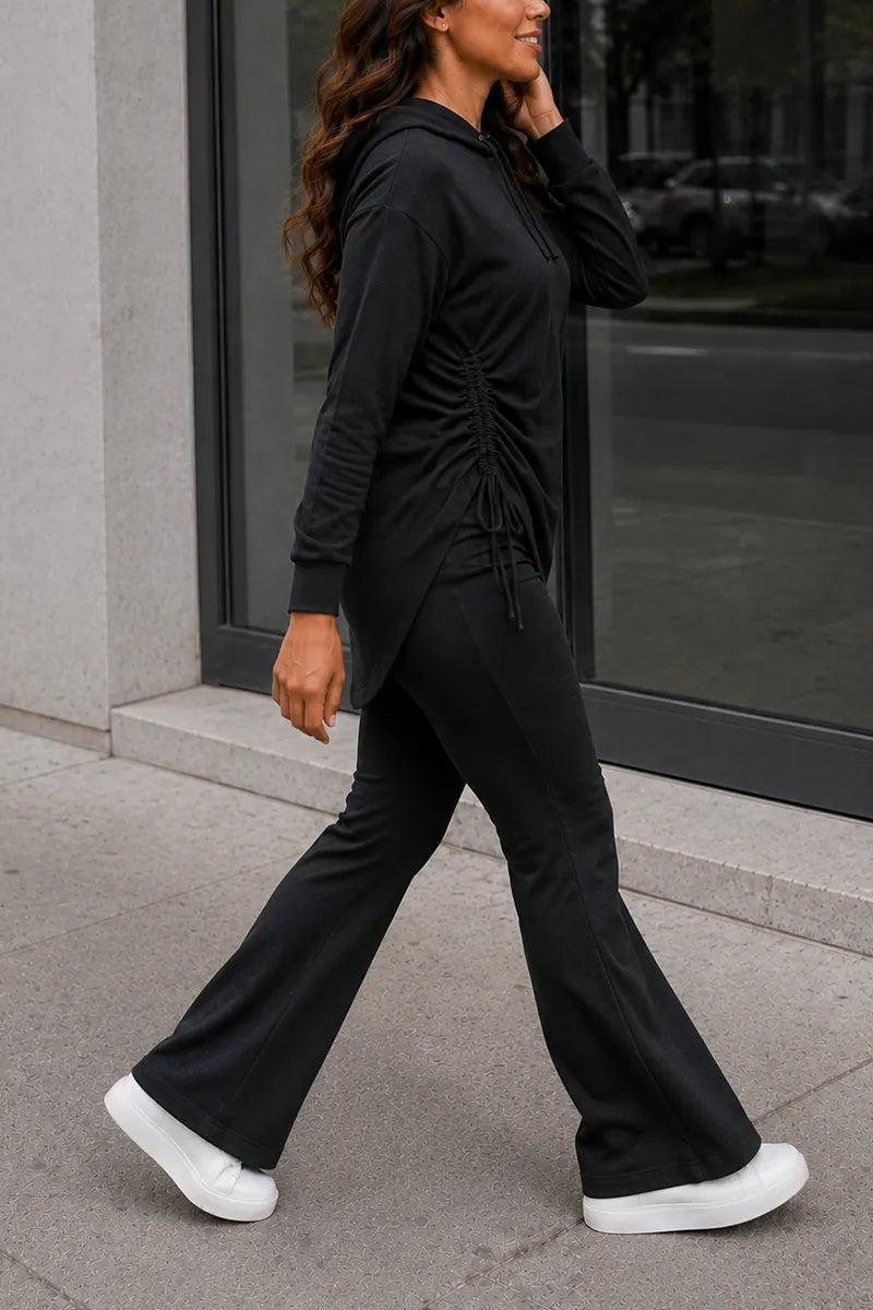 Asymmetric Hem Hoodie & Wide-Leg Pants Set