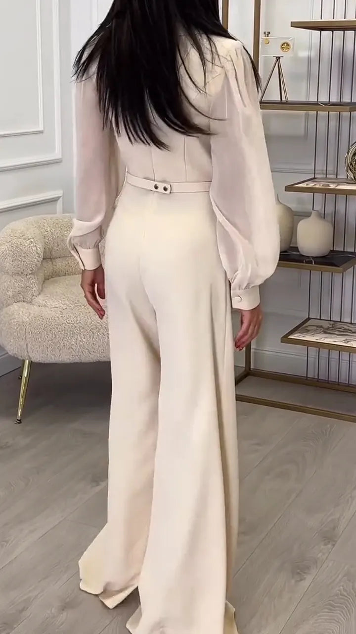 Women Lapel Printed Temperament Casual Jumpsuit