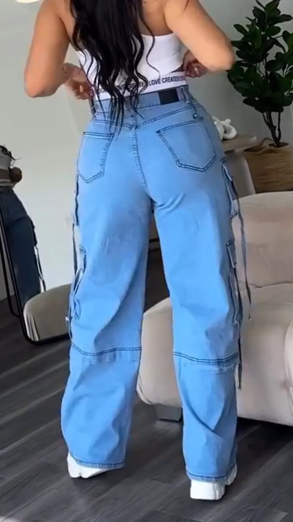 Ladies' Patchwork Pocket Casual Jeans