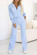 Ladies Round Neck Hooded Zipper Top+ Pants with Casual Temperament Suit