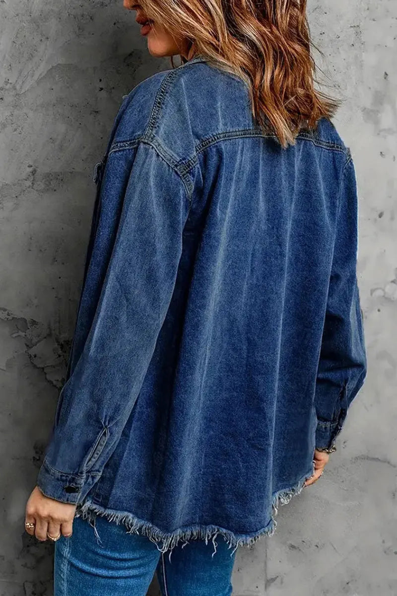 Women's Distressed Frayed Edge Denim Coat