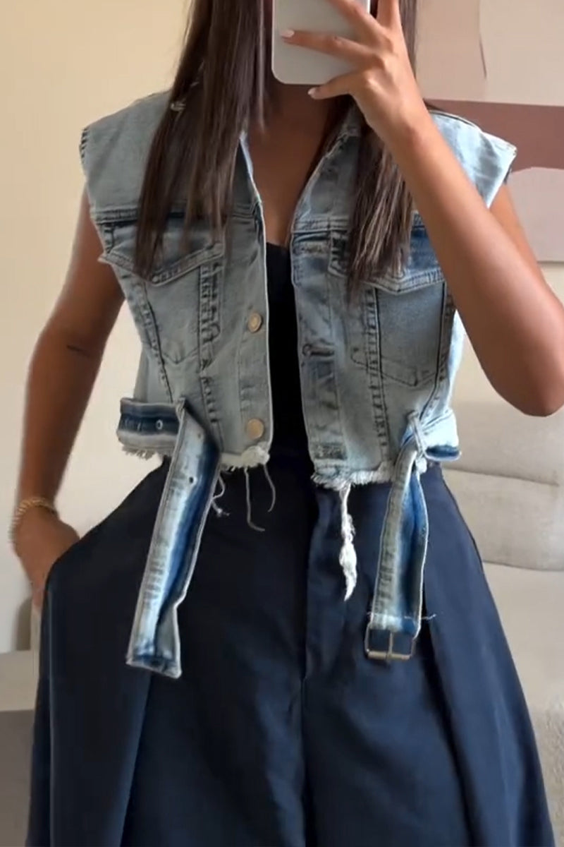 Women's Fashion Frayed Wash Denim Jacket