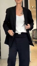 Women Lapel Jacket + Pants Solid Color Temperament Commuter Set