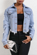 Women's Casual Distressed Denim Cropped Jacket