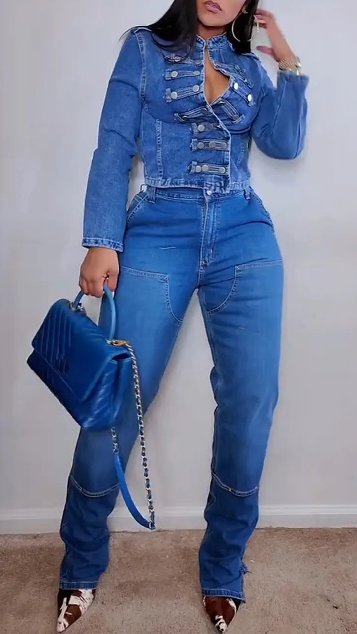 Women Temperament Casual Denim Suit