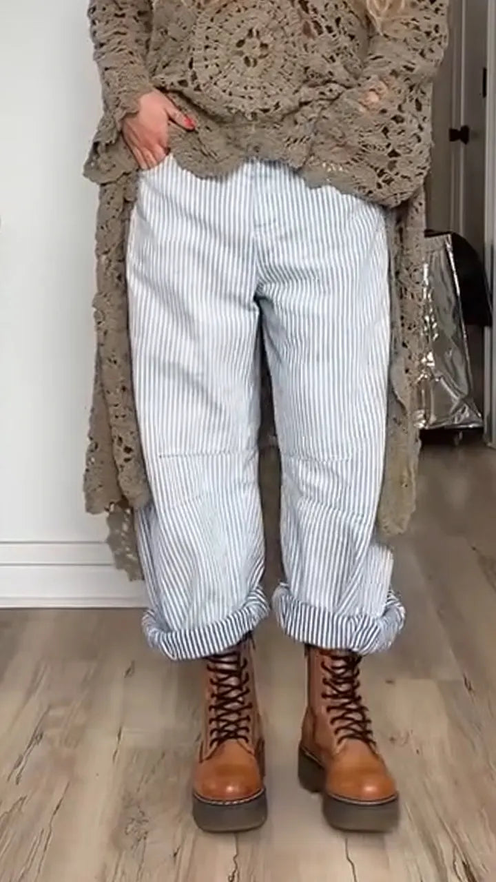 Women Vertical Striped Casual Pants